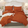 Andency Terracotta Ruffle Comforter Queen(90x90Inch), 3 Pieces(1 Ruffled Comforter and 2 Pillowcases) Solid Farmhouse Shabby Chic Comforter, Vintage Rustic Soft Microfiber Bedding Set