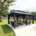 PURPLE LEAF 12' X 18' Patio Hardtop Gazebo Outdoor Pavilion Gazebo with Galvanized Steel Double Roof for Patio Lawn Garden Aluminum with Curtains Grey