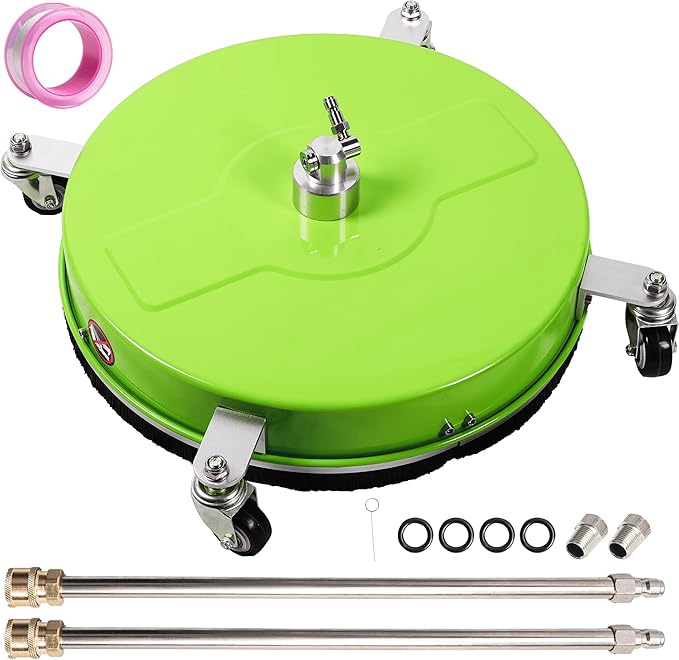 19" Pressure Washer Surface Cleaner with 4 Wheels, Coated Green Stainless Steel Power Washer Surface Cleaner for Driveway Sidewalk Patio, 1/4" Quick Connector 2 Extension Wand, 4000 PSI