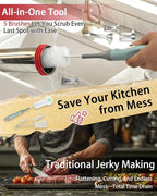 2LB Jerky Gun Kits, Sausage Stuffer, Stainless Steel Beef Meat Maker, Beef Stick Gun, Jerky Shooter Cannon with 5 Versatile Nozzles, 5 Cleaning Brushes and 1 Meat Pusher, Gifts for Women Men
