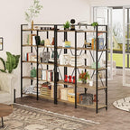 BON AUGURE Industrial Bookshelves and Bookcases, 5 Tier Heavy Duty Etagere Shelving Unit, Farmhouse Rustic Wood Metal Book Shelves for Office, Living Room and Bedroom (Vintage Oak, 43.31 inch Wide)