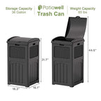 Patiowell 36 Gallon Outdoor Trash Can, Resin Outdoor Garbage Can with Lid for Patio, Backyard, Deck, Black