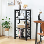 Bookshelf, Vintage Industrial 4 Tier Bookshelf, Freestanding Narrow Bookcase with Rustic Wood and Metal, Small Bookshelf for Home Office, Bedroom & Living Room, Black