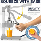 Eurolux Ultra-Premium Cast Iron Juicer | Extra-Large, Heavy Duty, Commercial Grade, Stainless Steel Manual Hand Press Citrus Squeezer For Fresh Orange Juice, Pomegranate, Lemon, and Much More (Gray)