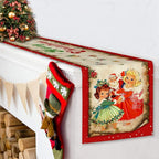 Vintage Christmas Table Runner Christmas Decorations - Red Vintage Style Santa Claus Girls Merry Christmas Winter Xmas Home Kitchen Dining Table Decor, Christmas Party Decorations 13 x 72 Inch
