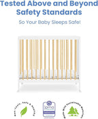 Delta Children Mia Portable Folding Mini Crib with 1.5-Inch Mattress - Greenguard Gold Certified, Bianca White/Natural