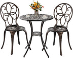 Patio Bistro Sets 3 Piece, Outdoor Bistro Table and Chairs Set of 2 with Umbrella Hole, Cast Aluminum Bistro Set, Patio Furniture for Yard Garden Porch, Bronze