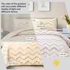 Cream Comforter Set Queen Size Metallic Gold Bedding Set All Season Lightweight Microfiber Comforter for Girls, 4 Piece (2 Pillow Shams + 1 Decorative Pillow Sham)