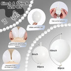 White Quick Link Balloons, 120PCS Linking Balloons for Making Balloon Wall Balloon Arch Balloon Chains, Pearl Balloons for Wedding Birthday Baby Shower Graduation Grad Party Decorations (6+10inch)