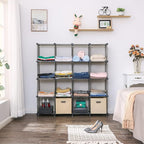 ANWBROAD Cube Storage Organizer, 16-Cube Cubby Shelving Book Shelf Living Room, Closet Clothes organizers, Kids Toys Craft Yarn Storage with Rubber Hammer for Bedroom Office Gray ULCS016H
