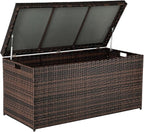 VINGLI Outdoor Wicker Storage Box, 132 Gallon Patio Rattan Deck Box, Wicker Storage Bench for Indoor, Outdoor, Pool, Balcony, Yard, Garden – Dark Brown