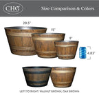 Classic Home and Garden Outdoor Round Whiskey Resin Flower Pot Barrel Planter, Distressed Oak Brown, 20.5" (Pack of 3)