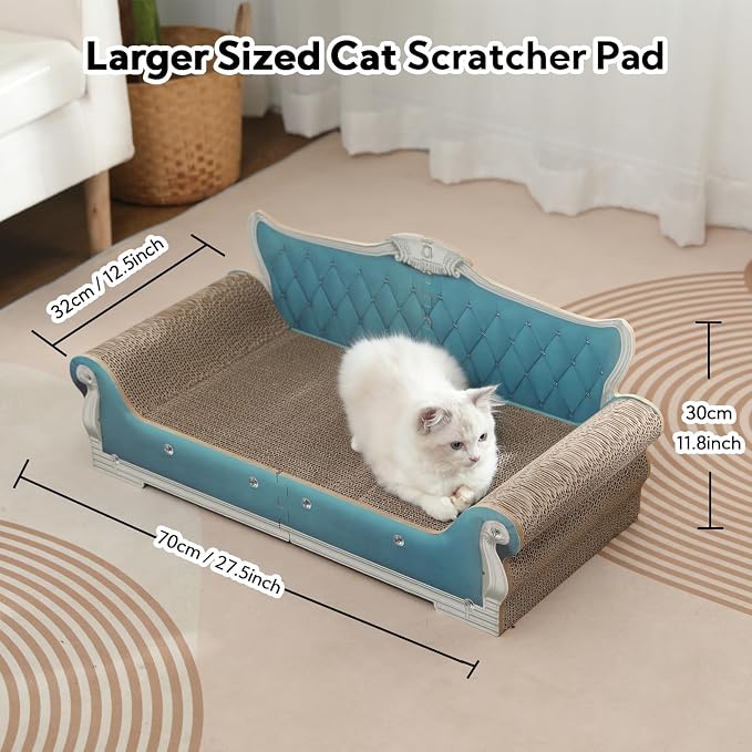 Cat Sofa Shape Scratch Pad for Large Medium Small Indoor Cats,Larger-Sized Recyclable Reversible Cardboard Cat Couch for Resting Claw Grinding and Playing