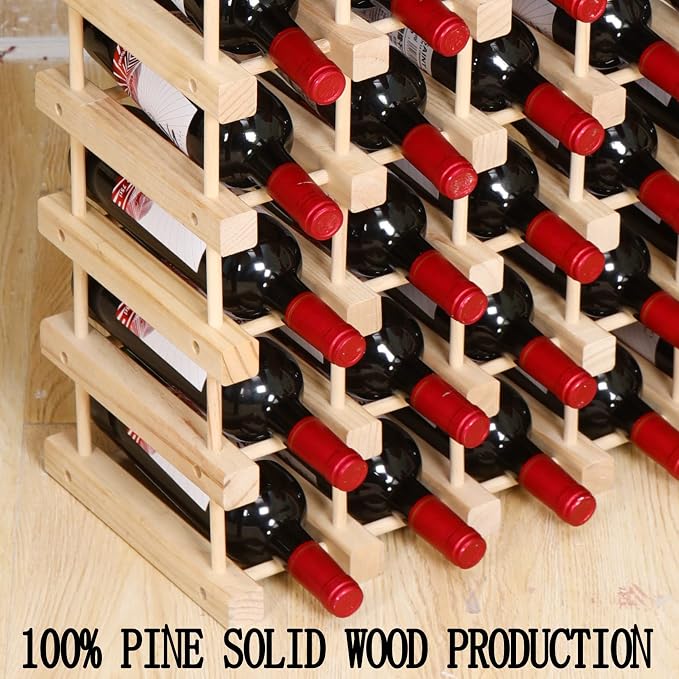 Wine Rack Small countertop Cabinet Stackable Storage Wooden freestanding Floor Wine Holder (50 Bottles)