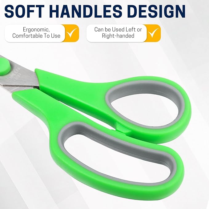 BURVAGY 20 Pack 8" Scissors All Purpose, Heavy Duty Scissors for Office | Scissors Bulk Multipurpose Comfort-Grip Sharp Adult Office Scissors Set Sewing Fabric Stainless Steel Blades, Right/Left Hand