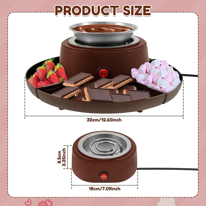 2-in-1 Electric Chocolate Fondue & Marshmallow Toaster Set, with 4 Forks & Detachable Trays, DIY Dessert Station for Parties & Birthdays