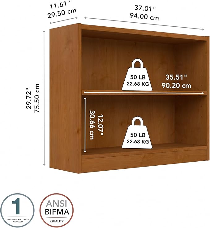 Bush Furniture Universal Small 2 Shelf Bookcase in Natural Cherry