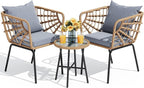 YITAHOME Wicker 3-Piece Outdoor Bistro Set, All-Weather Patio Conversation Set for Balcony, Backyard, Pool, Porch, Deck, Outdoor Sectional Furniture Set with Table & Cushions - Grey