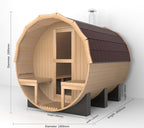 Outdoor Barrel Sauna with Porch, Wood Burning Stove Sauna 4 Person, Canadian Hemlock, Chimney Kit, Triple Waterproof System, Double Reinforcement(0-195℉)