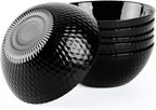 27 OZ Max Cereal Soup Bowl Set of 6, Opal Glass 7.2 inch Black Geometric Faceted Bowls for Ramen, Noodle, Salad, Fruit, Dishwasher and Microwave Safe