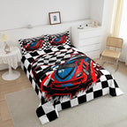 Erosebridal Racing Car Comforter Set, Dirt Bike Down Comforter,Cartoon Race Car Competition Extreme Sports Game Duvet Set for Kids Boys Teens Men, Red Automobile Quilted Duvet Decor 3 Pcs Queen Size