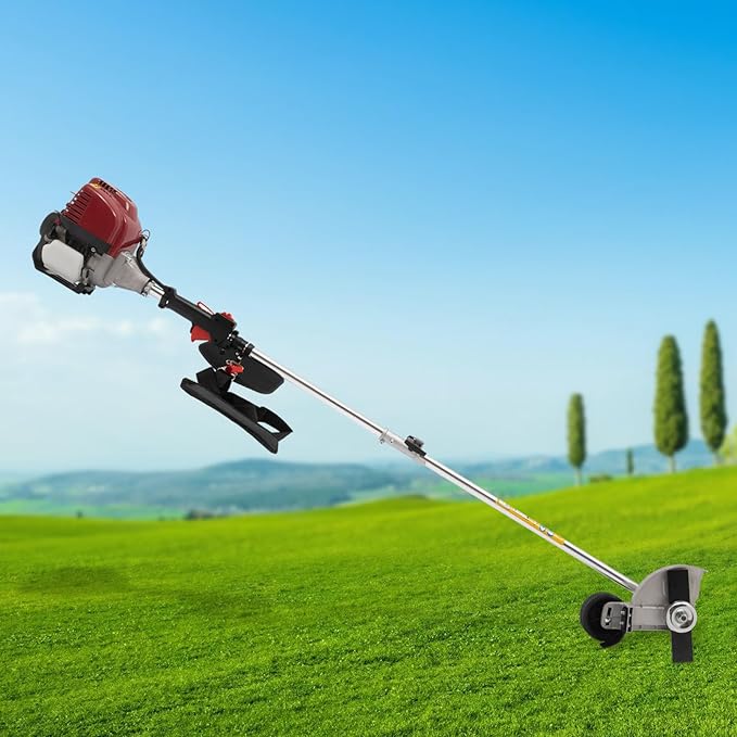 0.75kw Gasoline Lawn Mower, 35.88cc Hand-Held Gas Grass Trimmer, 4-Stroke 2T Cutting Edge Blade Head Gas Lawn Mower with Silencer, 8500rpm, Heat Dissipation Holes, 2800-3000r/Min Idling Speed