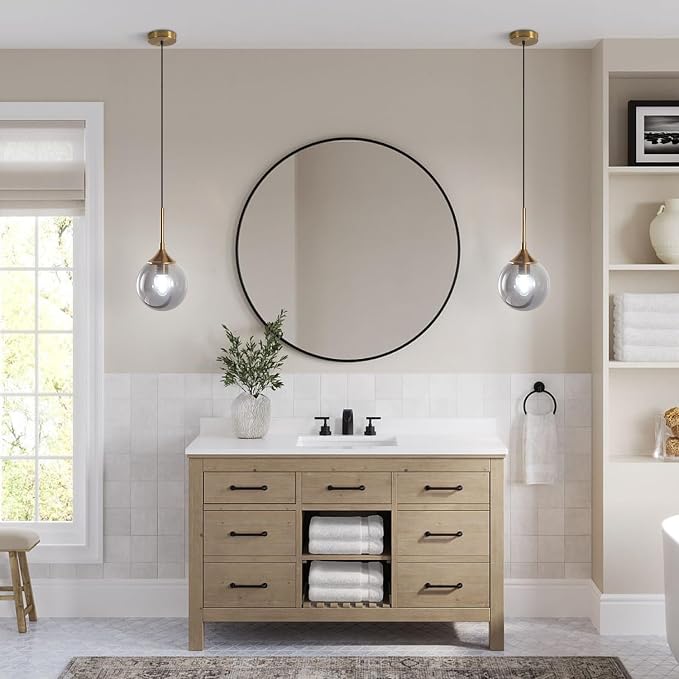 KCO Lighting Modern Small Gold 7.1” Smoke Gray Glass Globe Pendant Light | E26 Adjustable Hanging Lamp for Sloped Ceilings, Mid Century Brass Ceiling Light Fixture for Kitchen Island Sink Dining Table