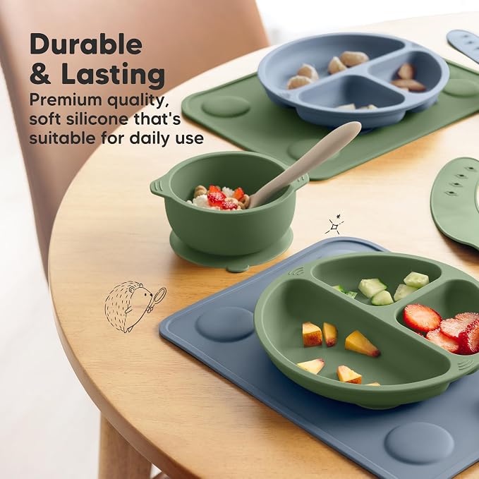 KeaBabies 2pk Silicone Placemats for Toddlers, Kids, Baby, 12x9 (Rocky, S) | Non Slip Suction Silicone Placemat for Restaurants, Dining Table,Travel, Easy to Clean, Food Grade/BPA-Free, Small Table Mat