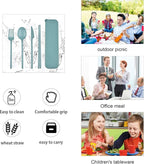 Camping Utensil Set, Reusable Utensils Set with Case, Plastic Cutlery Set Forks Spoon Tableware Chopsticks, Portable Cutlery Set for Travel Picnic Camping or Daily Use (Dark Green)