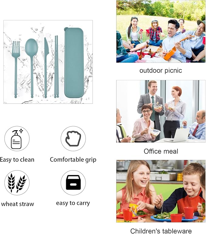 Camping Utensil Set, Reusable Utensils Set with Case, Plastic Cutlery Set Forks Spoon Tableware Chopsticks, Portable Cutlery Set for Travel Picnic Camping or Daily Use (Orange)