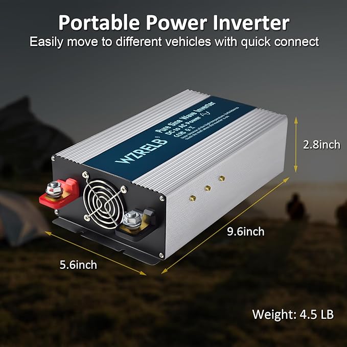 WZRELB 1800W Pure Sine Wave Inverter 48V DC to 110V 120V AC Power Converter with LED Display, Off-Grid Portable Power Inverter with 4 AC Outlets for Home, RV, Truck, Camping