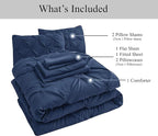 LANE LINEN Twin XL Comforter Set, 5 Piece Twin XL Bedding, Pintuck Twin XL Bed in a Bag, Twin XL Bedding Comforter Sets, Twin XL Bed Comforter Set with Sheets, Pillowcase & Sham, Bed Set - Navy Blue