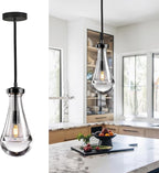 Raindrop Pendant Light, Black Glass Pendant Lighting, Hand Blown Teardrops Modern Hanging Light for Entryway Foyer Stairway Kitchen Island Bedroom Dining Living Room Hallway