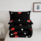 Kawaii Bedding Strawberry Comforter Set Twin Size Strawberry Decor Down Comforter Red Strawberry Bedding Set Cute Fruits Theme Sweet Strawberry Quilt Set Soft Reversible With 1 Pillowcase, Red Black