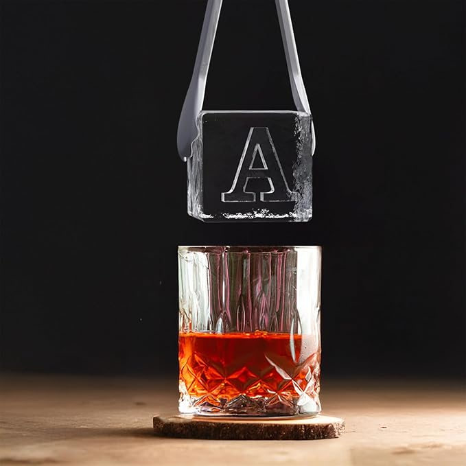 Letter A Monogram Clear Ice Cube Maker, 2" Big Ice Cubes Mold for Whisky and Cocktails, Large Initials Silicone Ice Cube Tray Personalized Gifts for Men (Letter A)
