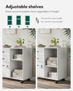 FEZIBO 3-Drawer Mobile File Cabinet, Lateral Filing Cabinet with Lock, Printer Stand with Open Storage Shelves for Home Office, Filing Cabinets for Home Office, White