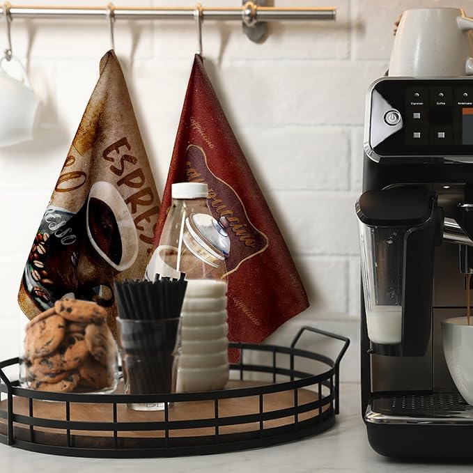 Boyiee Set of 6 Coffee Kitchen Towels Brown Dish Towels 24 x 16 Inches Absorbent Decorative Dish Cloths Retro Hand Accessories for Coffee Bar Decor Housewarming Gifts Wedding Shower Decoration
