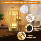 Portable Table Lamp for Outdoor Indoor: Cordless Rechargeable Desk Lamp with 3 Color Stepless Dimmable - Metal Battery Operated Small Lantern Light for Restaurant/Bedroom/Bar/Coffee Shop/Camping