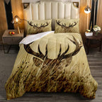 Christmas Antler Comforter Set Queen, Whitetail Deer Down Comforter, Stag Quilted Duvet, Countryside Rural Hunting Theme Comforter Set for Living Room Bedroom Decor All Season, Ultra Lightweight
