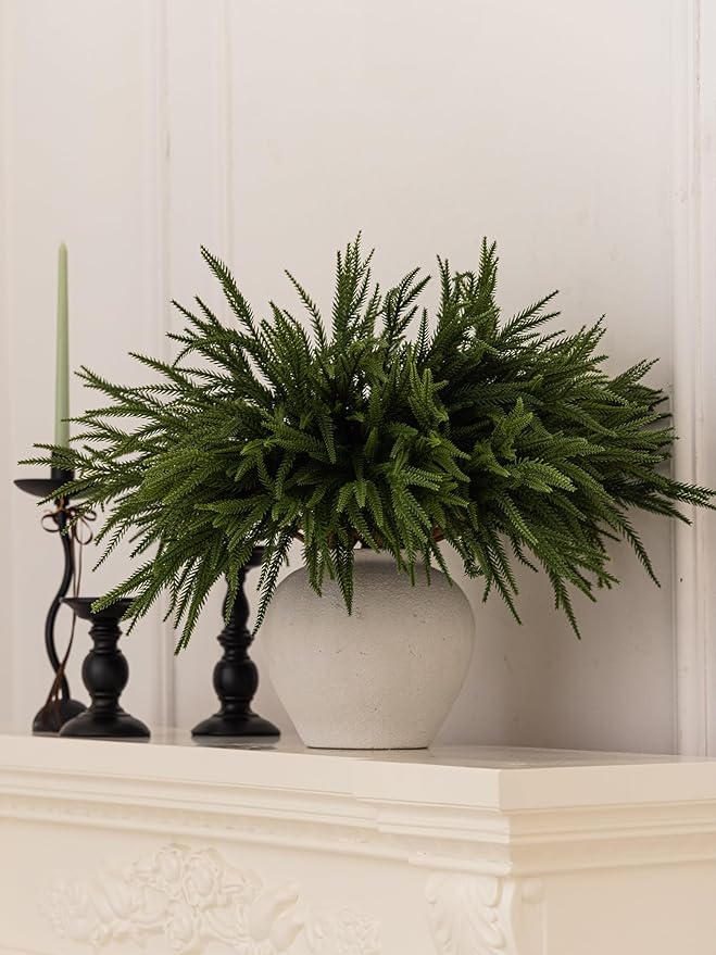 MISSPIN 12 Pcs 21.5 Inches Christmas Norfolk Pine Branches, Norfolk Pine Artificial Christmas Branches DIY Crafts Faux Pine Branches for Xmas Indoor Outdoor Home Decor