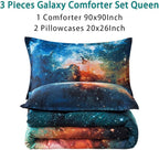 Litanika 3D Galaxy Comforter Queen(90x90lnch), 3 Pieces(1 Galaxy Comforter, 2 Pillowcases), Universe Nebula Outer Space Comforter, Microfiber Bedding Set for Boys Kids