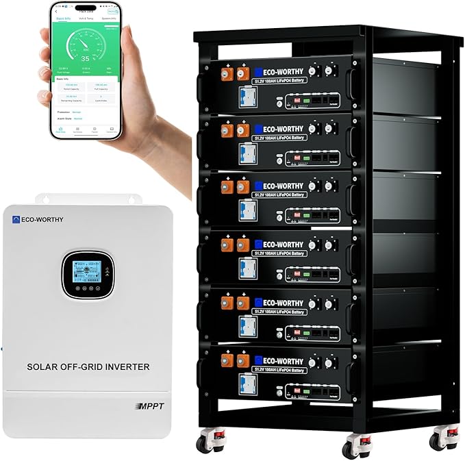 ECO-WORTHY Home Power Station Backup Power,10000W AC Output+30720Wh LiFePO4 Battery with Communication Bluetooth WiFi+6-Layer Movable Server Cabinet for Home Backup,Emergency,Solar System Components