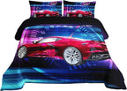 Axolotl Race Car Bedding Set Queen Size,Boys Extreme Sports Comforter Set for Kids Boys Car Racing Gifts,Red Cool Car Comforter Car Sports Quilt Set 1 Comforter Set with 2 Pillowcase Car Racing Gifts