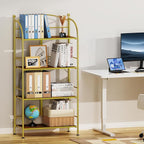 FRAPOW Folding Bookshelf No Assembly, 4 Tier Shelf Gold Collapsible Bookcase, Arched Metal Display Tall Book Shelf with Storage Shelves for Bedroom, Living Room, Home Office