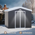 10x8 FT Outdoor Storage Shed, Metal Garden Shed - Tool Storage Sheds with Lockable Doors, Waterproof Outside Storage Building for Backyard, Patio (Black; Floor Not Included)