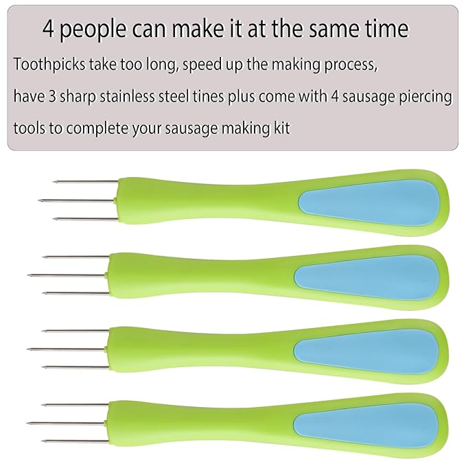 4 pcs Sausage Pricker Tool，3 sharp prongs sausage pricker for Sausage Casings Natural Hog Casing
