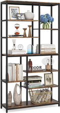 Modern 8-Tier Staggered Bookcase - 79 Inches Tall, Wide Wood Etagere Shelving Unit