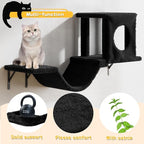 12-in-1 Cat Wall Shelves, Luxury Wall-Mounted Cat Climber Set with Condos House, Scratching Post, Bridge Ladder, Indoor Space-Saving Furniture for Kittens, Black