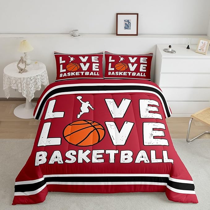 Feelyou Basketball Bedding Set Queen Size Gaming Sports Comforter Set for Kids Boys Girls Decor Ball Games Comforter Gift for Basketball Lover Duvet Set Bedroom Quilt Set