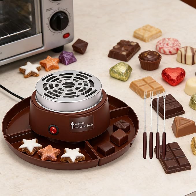 Electric Smores Maker, 2 in 1 Indoor Tabletop Roaster and Fondue Pot with 4 Stainless Steel Forks for Home Parties (US Plug 110V)